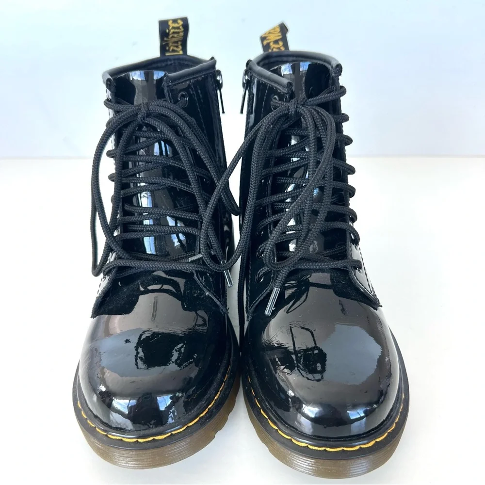 DR. MARTEN Junior 1460 Black Patent Leather Zipper Lace Up Ankle Boots 3 (girls)
